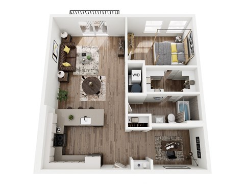 Floor plan for 1 bed, 1 bath, 968 sqft